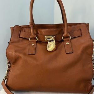 MICHAEL Michael Kors Hamilton Lock & Key tote brown leather.